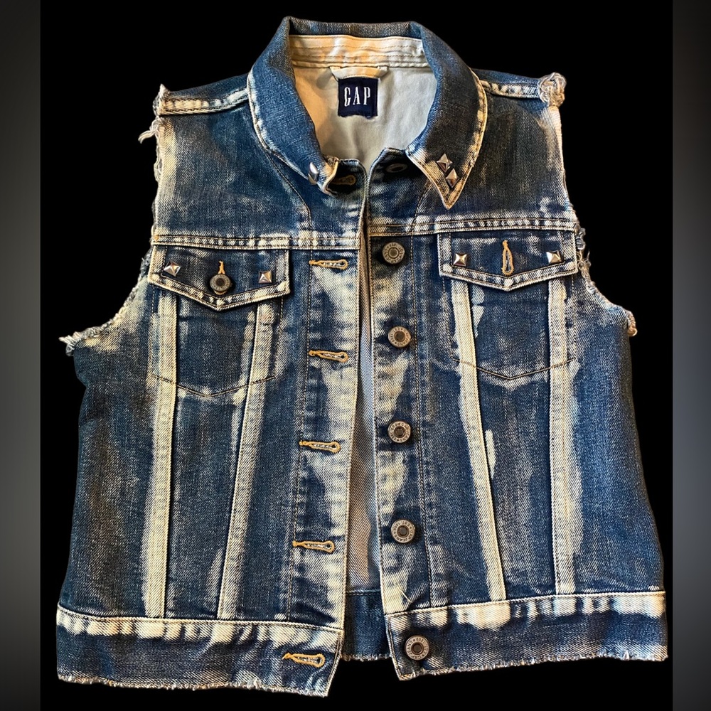 Vintage Gap Studded Distressed Denim Vest